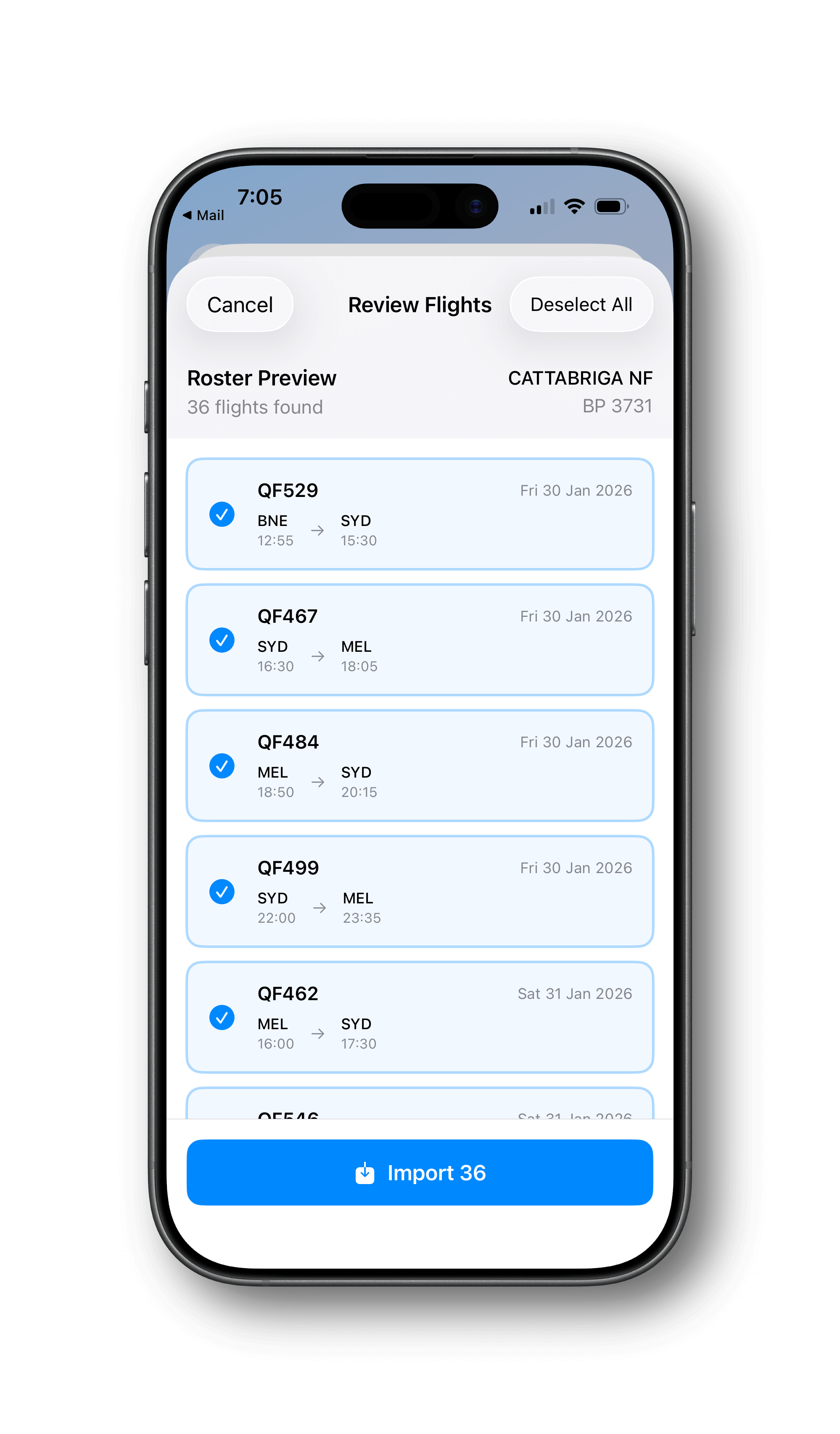 Roster import screen